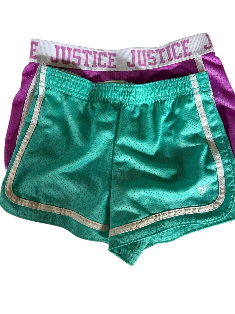 Justice purple and teal mesh shorts size 7
